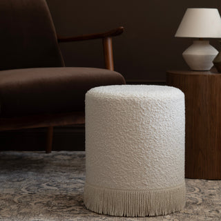 Boucle Pouffe with Fringe - White
