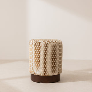 Velvet Pouffe with Walnut Plinth - Paris Vienne