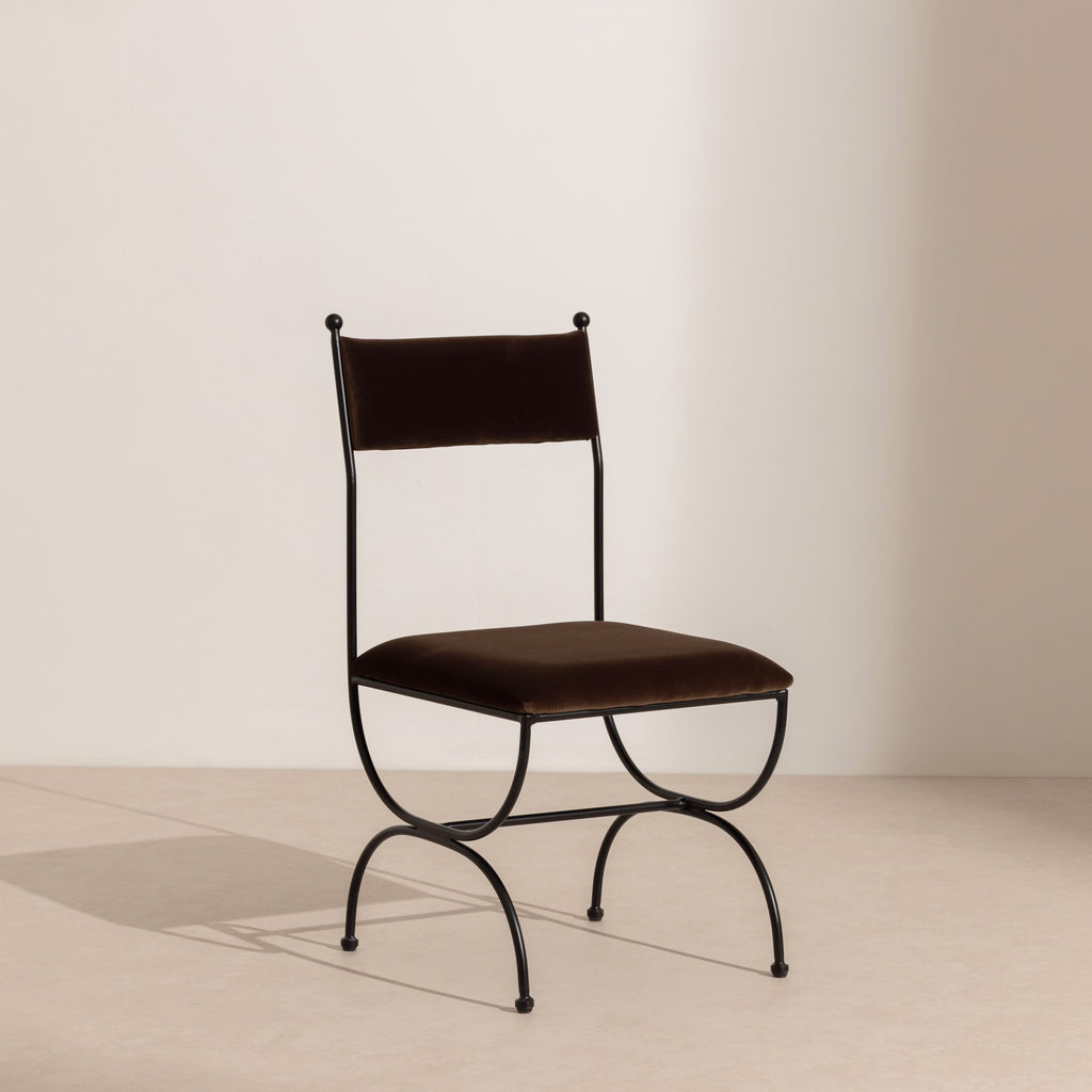 Metal & Velvet Dining Chair - Chocolate