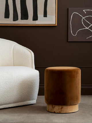 Velvet Pouffe with Burl Plinth