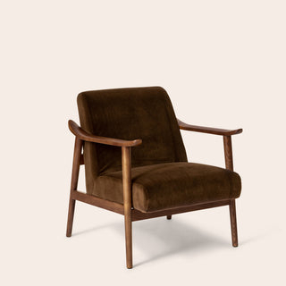 Velvet & Walnut Armchair - Chocolate