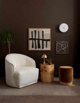 Velvet Pouffe with Burl Plinth