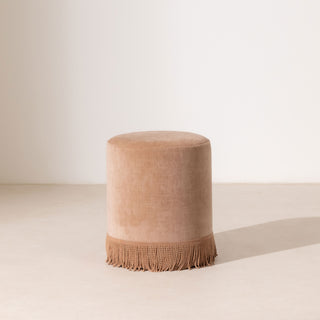 Velvet Pouffe with Fringe - Powder