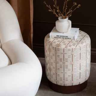 Linen Pouffe with Walnut Plinth - Afua