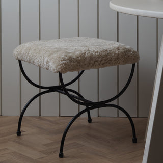 Metal & Sheepskin Low Stool