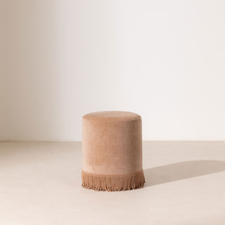 Velvet Pouffe with Fringe - Powder