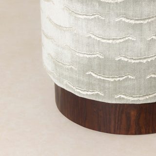 Velvet Pouffe with Walnut Plinth - Nouvelles