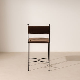 Metal & Velvet Bar Stool - Chocolate