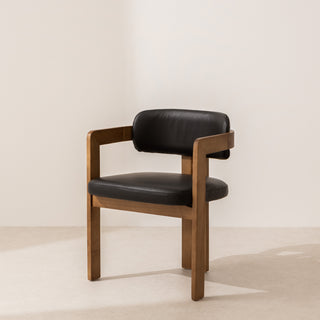 Curved Walnut Dining Chair - Leather