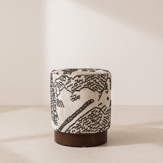 Velvet Pouffe with Walnut Plinth - Tiger Mountain