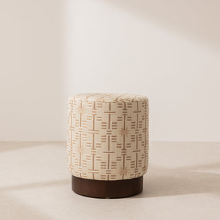 Linen Pouffe with Walnut Plinth - Afua