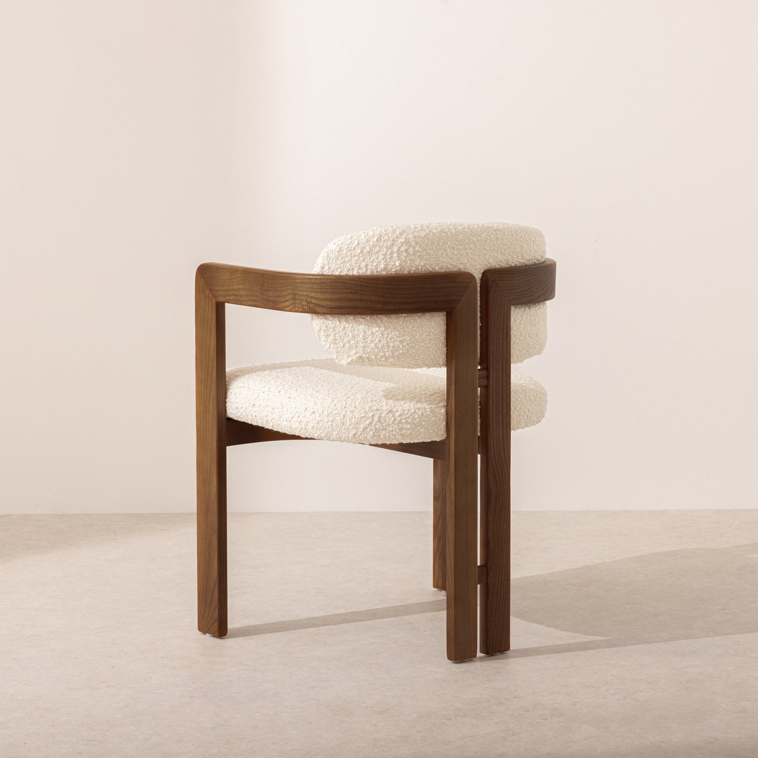 Curved Walnut Dining Chair - Boucle – Six The Residence.