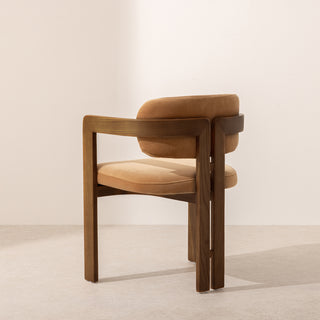 Curved Walnut Dining Chair -  Velvet