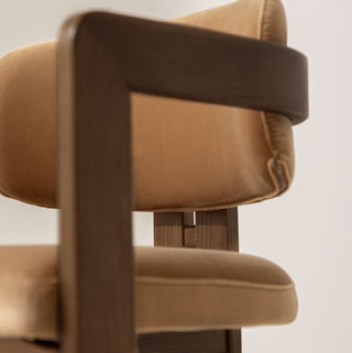 Curved Walnut Dining Chair -  Velvet
