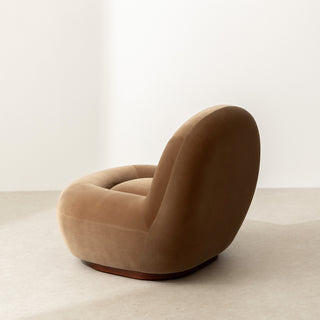 Velvet Lounge Chair with Walnut Plinth