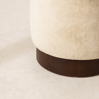 Mohair Pouffe with Walnut Plinth - Almond