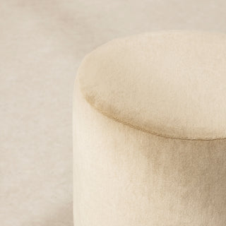 Mohair Pouffe with Walnut Plinth - Almond