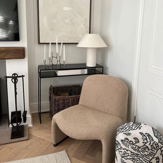 Velvet Pouffe with Walnut Plinth - Tiger Mountain