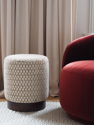 Velvet Pouffe with Walnut Plinth - Paris Vienne