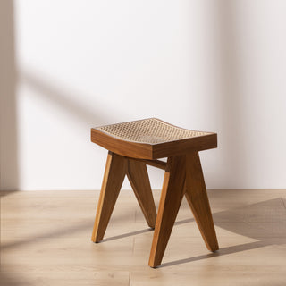 cane and teak low stool