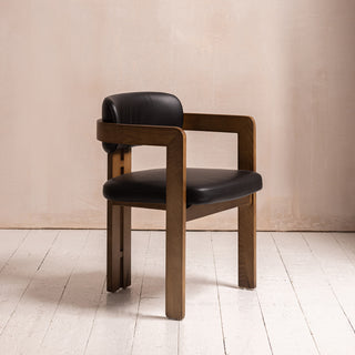 Curved Walnut Dining Chair - Leather