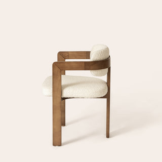 Curved Walnut Dining Chair - Bouclé