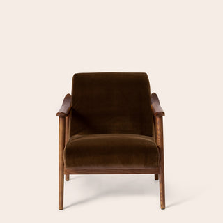 Velvet & Walnut Armchair - Chocolate