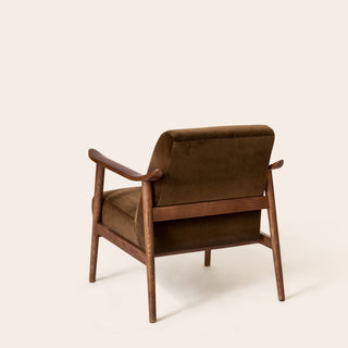 Velvet & Walnut Armchair - Chocolate