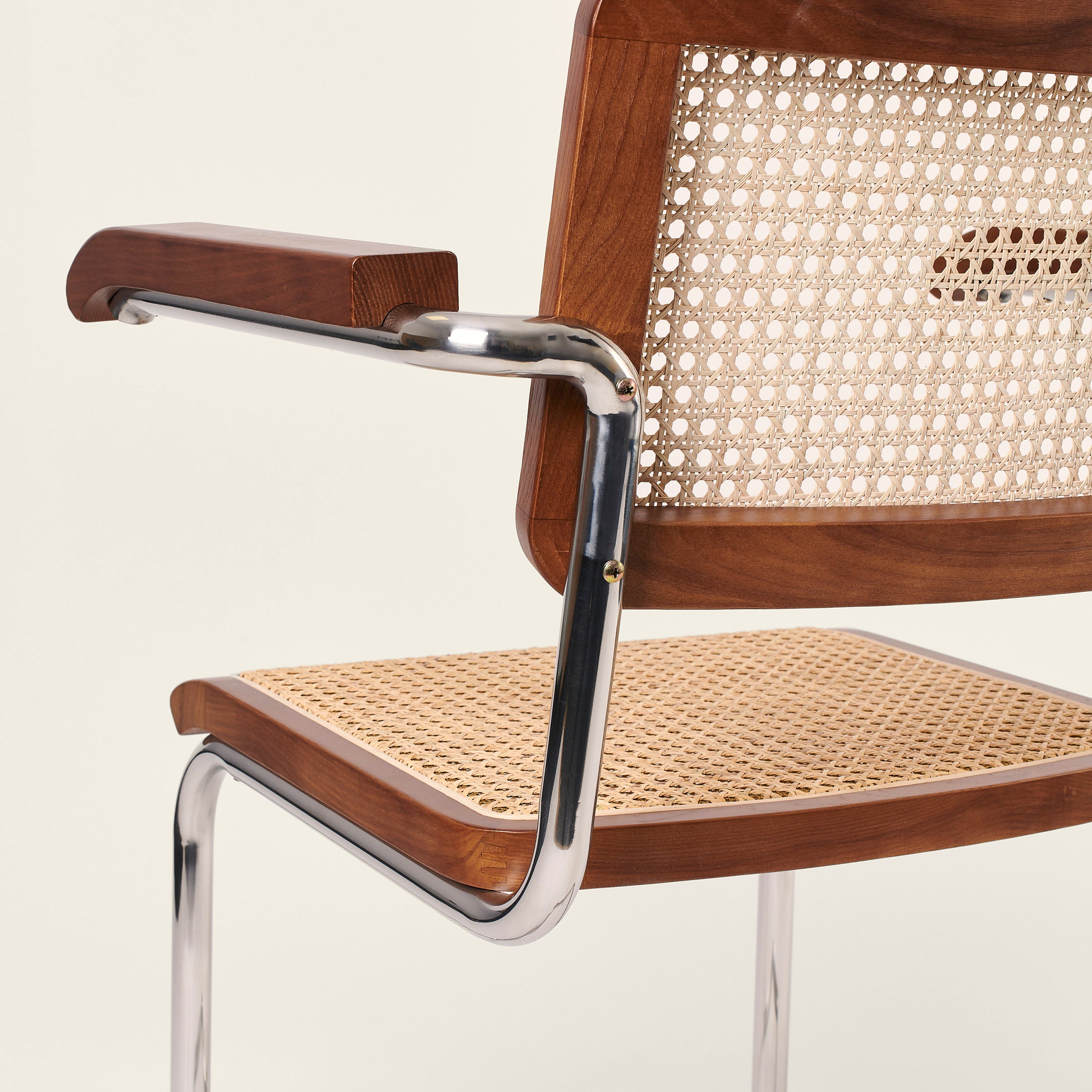 Chrome & Cane Dining Chair with Arms - Dark Oak – Six The Residence.