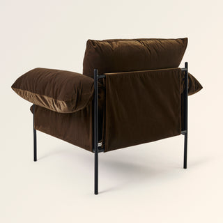 Metal & Velvet Lounge Chair - Chocolate