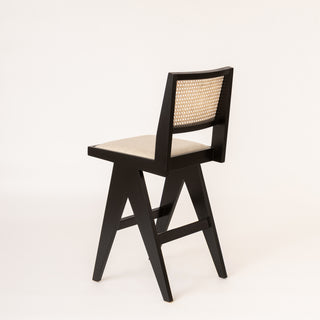 Cane & Upholstered Bar Stool - Black