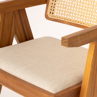 Cane & Upholstered Dining Chair with Arms - Natural