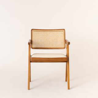 Cane & Upholstered Dining Chair with Arms - Natural