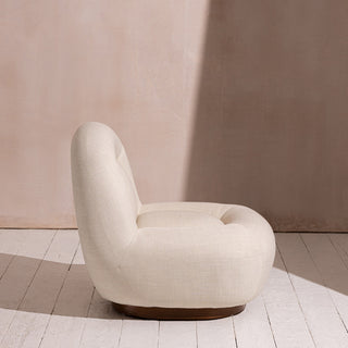 Linen Lounge Chair with Walnut Plinth
